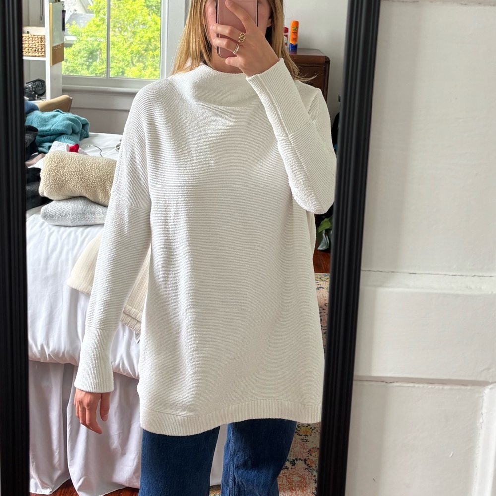 Free People White Cowl Neck Sweater Oversized Knit